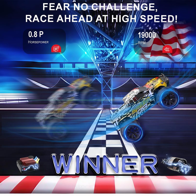 DEERC RC Cars High Speed Remote Control Car for Adults Kids 30+MPH, 1:16 Scales 4WD Off Road RC Monster Truck,Fast 2.4GHz All Terrains Toy Trucks Gifts for Boys,2 Batteries for 40Min Play - Image 3